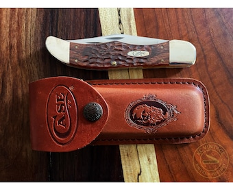 Case XX USA 6265 SS Folding Hunter Knife – Early 2000s – Wood Handles w/ Box & Leather Sheath