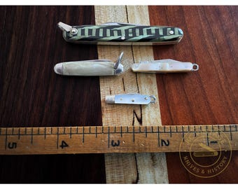 Vintage Mini Gentleman’s Pocket Knife Lot – MOP, Advertising, Solm, Hammer Style (c. 1930s–50s)