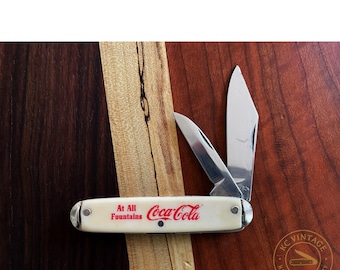 Vintage Coca-Cola “At All Fountains” Pocket Knife – 2-Blade Pen Knife – USA Made – Promo Advertising Knife