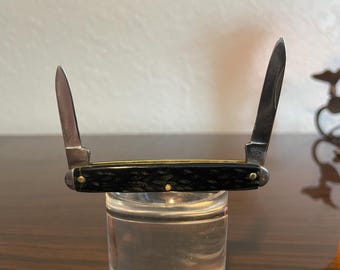 Vintage Camco USA Pen Knife – 2 Blade Pocket Knife with Jigged Black Handles – Mid-Century Slipjoint Folding Knife