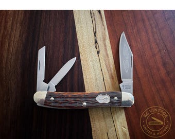 Vintage Boker Tree Brand Whittler Pocket Knife – Solingen Germany – Jigged Bone Handles
