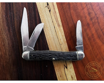 Vintage Boker USA Three-Blade Stockman Pocket Knife – Jigged Black Delrin – Circa 1970s–80s