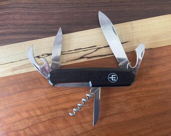 Vintage INOX Solingen Germany Multi-Tool Pocket Knife – 7 Blade Functions | Textured Black Handle with Inset Shield | Circa 1960s