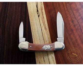 Vintage 1978 Bear Creek Pocket Knife – Taylor Cutlery Kingsport TN – Brown Delrin Handles – USA Made Two Blade Folder