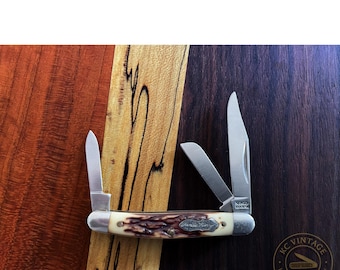 Vintage Schrade “Uncle Henry” 807UH Junior Stockman Pocket Knife – Circa Pre-1985 – Staglon Handles – USA Made