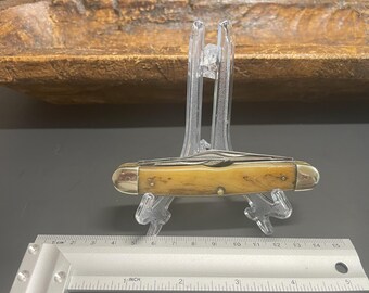 Vintage WARDS USA Scout Knife – 4 Blade Utility Pocket Knife – Genuine Bone Handles – Made in USA – Mid Century Folding Knife