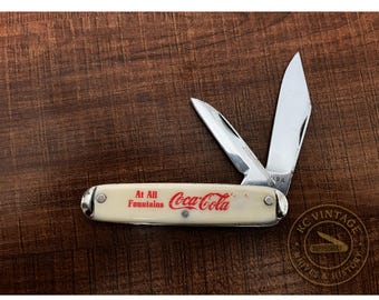 Vintage Coca-Cola “At All Fountains” Advertising Jack Knife – USA Made – Mid-Century Pocket Knife