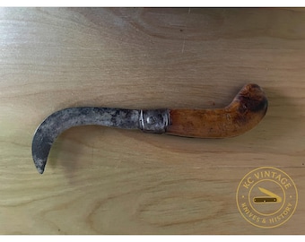 Folding Pruning Knife with Curved Blade and Wood Handle - Circa 1880s-1920s