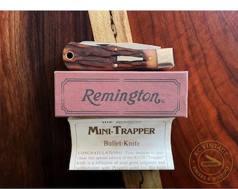 1991 Remington Mini-Trapper Bullet Knife R1178 – Original Box & Paperwork – 3 5/8" Two-Blade Trapper – Vintage USA Made