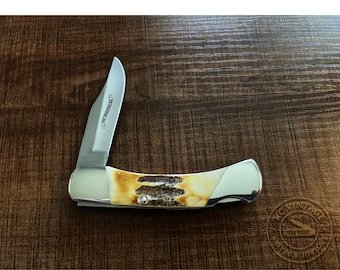 Navaja Keen Kutter Lockback – Fabricada en EE. UU. por Bear & Son – Mangos de hueso de ciervo – Con caja original – Estilo tradicional