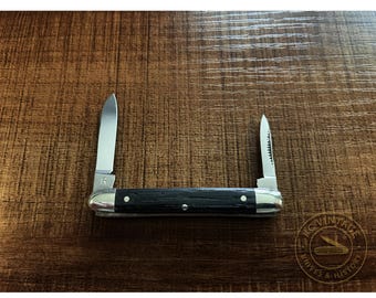 Navaja Bulldog Brand – Mangos de madera de ébano, doble hoja con bloqueo deslizante – Estilo clásico para caballero.