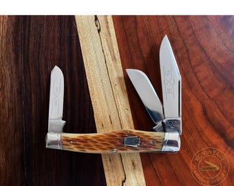 1991 Schatt & Morgan USA 043150 Stockman Knife – Keystone Series I – Jigged Bone Handles – 3-Blade Pocket Knife