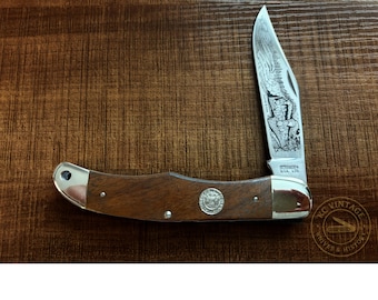 Schrade USA Currier & Ives “Lightning Express” Commemorative Knife – Limited Edition 126/2000, Wood Handles