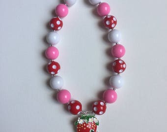 Shopkins Chunky Bead Necklace - Little Girl Jewelry - Shopkins Bracelet - Strawberry Bubblegum Girl Baby Necklace - Shopkins Party