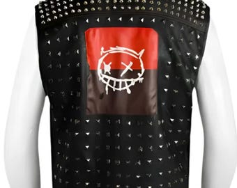Men's Studded Black Leather Biker Vest | Punk Style Sleeveless Jacket