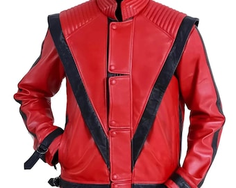 Michael Jackson Thriller Mens Real Red Leather Jacket