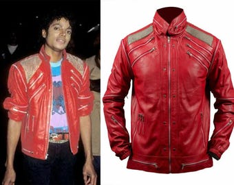 Michael Jackson Beat it "MJ Beat it" Real Leather Jacket with real metal mesh