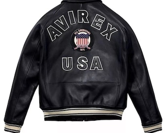 Chaqueta de vuelo americana Avirex Real Bomber para hombre, 100 % cuero auténtico