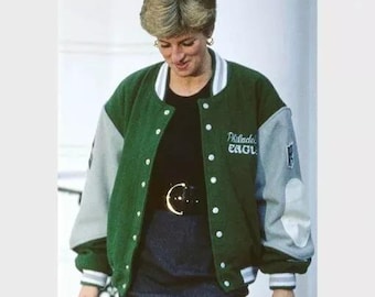 Chaqueta universitaria exclusiva de la princesa Diana de los Philadelphia Eagles con exterior verde icónico