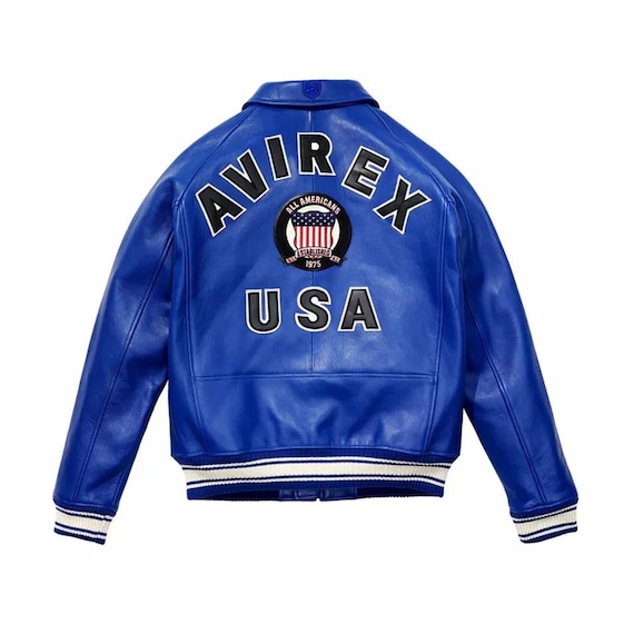 ス*ー様 AVIREX USA レザージャケット ボンバー メンズ アビレックス ブルー リアル ボンバー アメリカン フライト
