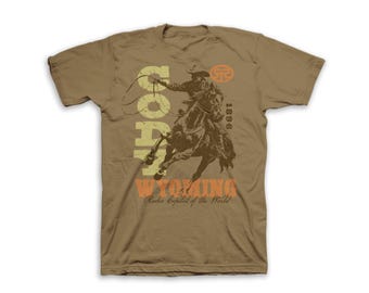 Maglietta grafica retrò da cowboy del Wyoming, maglietta da cowboy per la festa della mamma, maglietta da rodeo dell'America occidentale, regalo per la mamma, regalo per il marito