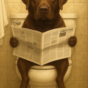 Chocolate Lab Bathroom Art Print: Funny Dog Lover Gift (Digital Download A4 JPGs)