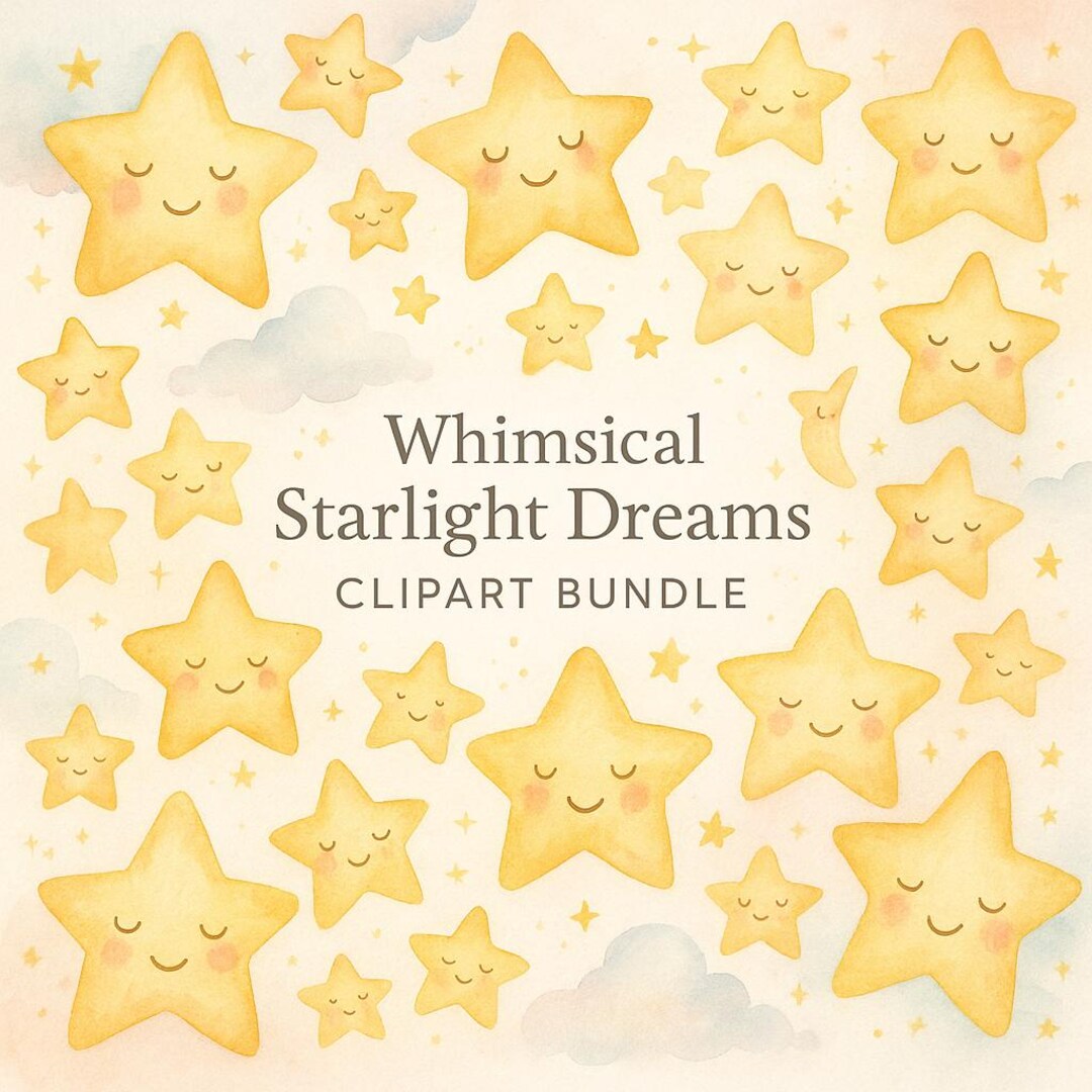 Whimsical Star Clipart Bundle Watercolor Nursery Art Baby Shower ...