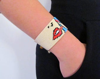 Pop Art Miyuki Bead Bracelet: Handmade Loom Cuff, Comic Style Jewelry