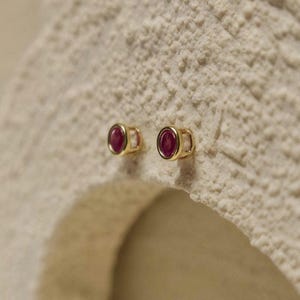 9ct Yellow Gold Ruby Stud Earrings: Bezel Set Red Gemstone