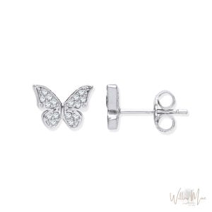 Sterling Silver Butterfly Studs: Cubic Zirconia Animal Earrings