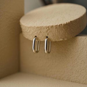 9ct White Gold Rectangular Huggie Hoops: Minimalist Geometric Earrings