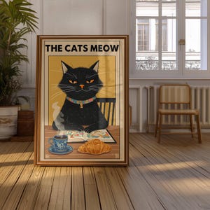 Trendy Katzen Poster, Katzenliebhaber Geschenk, Schwarze Katze Poster, Ästhetische Wandkunst, Koffeinsüchtiger, Bücherliebhaber, Koffeinfreier, Katzenliebhaber