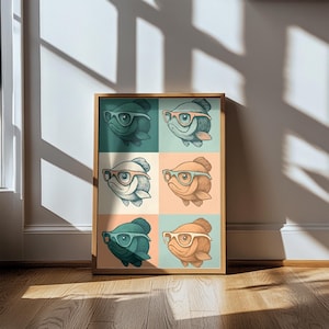 Abstract Fisherman Wall Art, Gone Fishing Wall Art, Fish in Glasses, Fisherman&#39;s Decor, Fishing Poster, Playroom Decor, Father&#39;s Day Gifts