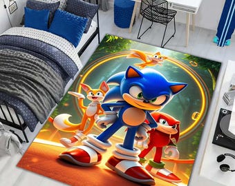 Sonic Rug,Kids Room Rug,Shadow the Hedgehog Carpet,Soft round sonic gamecube rug,Sonic fan gift,Sonic gift,Sonic Adventure, custom CD rug