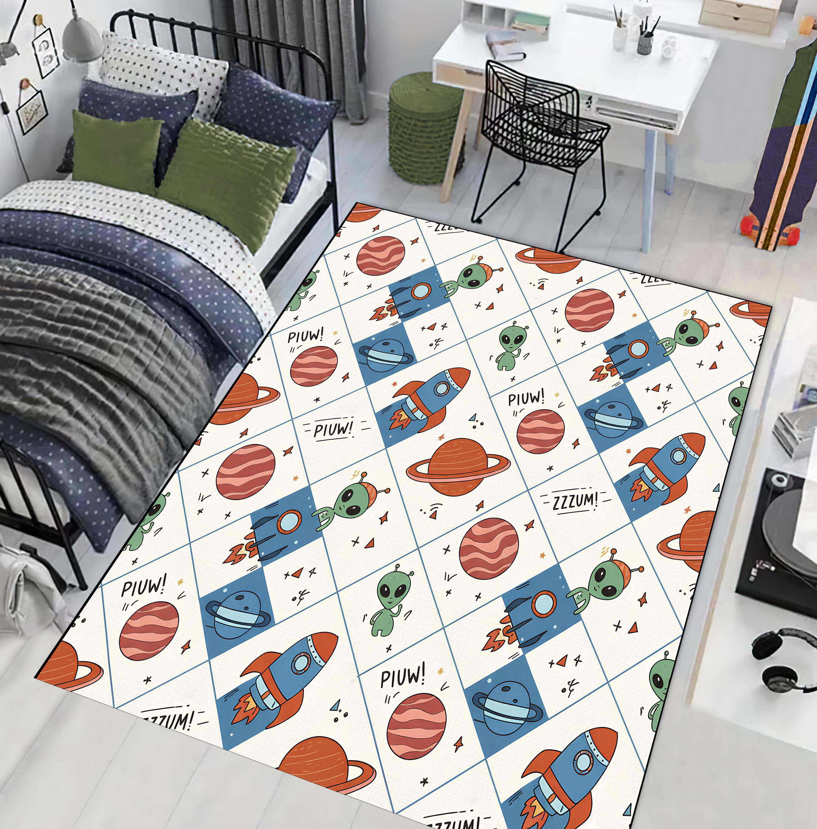 Discover Alien Spaceship Kids Room Rug Galaxy Nursery Decor