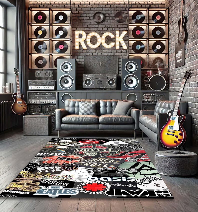 Rock and Roll Music Rug: Hard Rock Band Carpet - Etsy