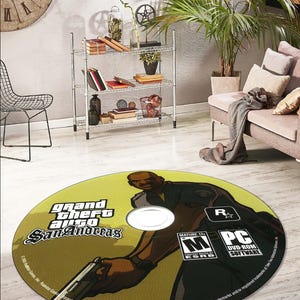 Cd Rug,Video Game Rug,CD Record,Hit Run,Gaming Rug,Video game disk rug,Boys Room RugGifts for Gamers,Round Rug,Player Decor,Cd Cover Rug