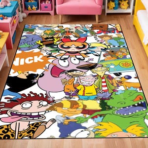 Cartoon Network Rug,Cartoon Rug,Kids Room Carpet with Classic Cartoon Characters,Gamer Rug, Game Room Rug,Retro Games,Computer Rug,Computer