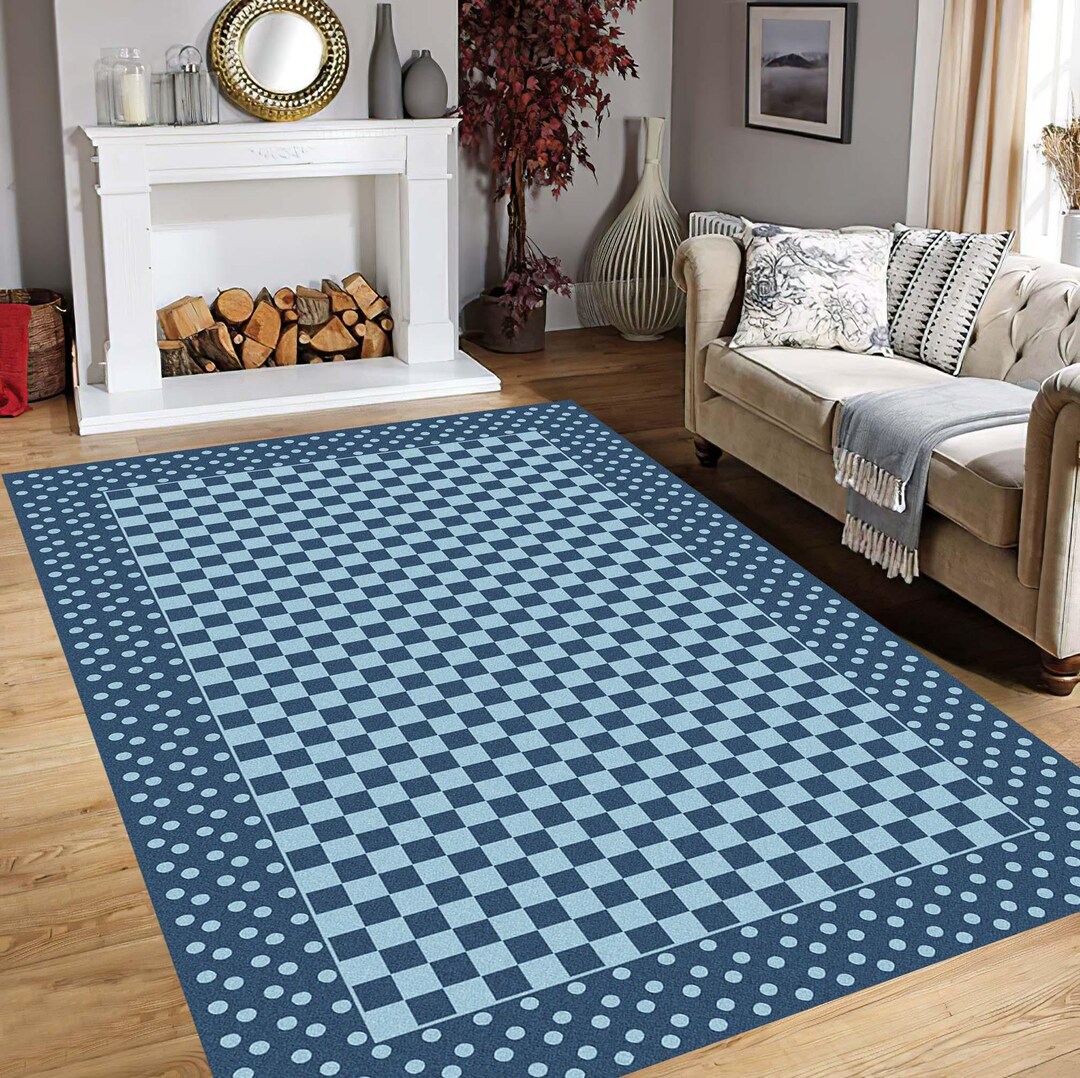 Checkered Motif Rug,checkered Design Rugs,gray White Rug,checkers ...