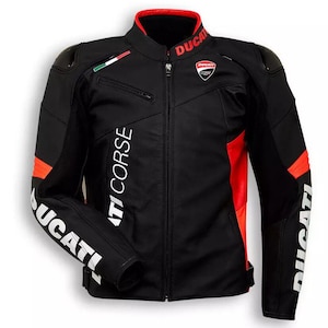 Ducati Corse Motorcycle Leather Jacket: CE Certified Biker Racing Gear