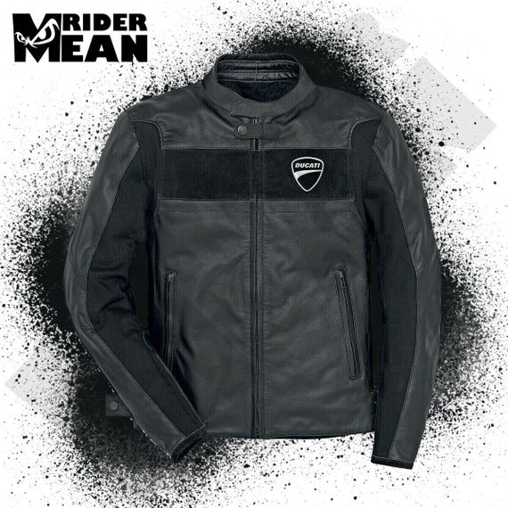 Ducati Style Black Leather Motorcycle Jacket: CE Protection Biker Gear