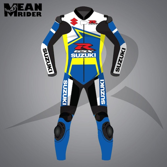 Suzuki GSX-R Motorcycle Racing Suit – Cowhide Leather, CE Armor