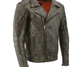Men’s Distressed Brown Leather Motorcycle Jacket – Original Cowhide Biker Jacket