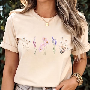 Vintage jaren 90 T-shirt met wilde bloemen: retrocomfortabele kleuren Y2K-stijl