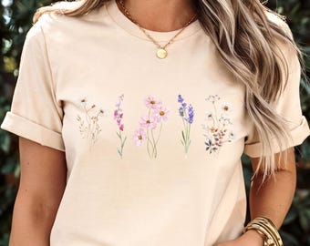 Maglietta vintage anni '90 con fiori selvatici: colori retrò e comodi, stile Y2K