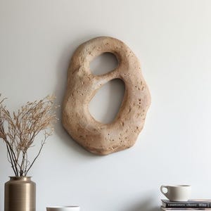 Japandi Wall Art: Oval Plaster-Textured Wabi Sabi Sculpture