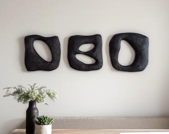 Conjunto de esculturas de parede em gesso Wabi Sabi – Decoração minimalista japonesa para casa
