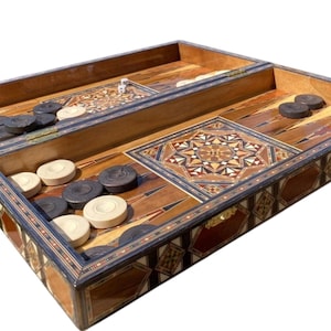 Handmade Wooden Backgammon Chess Set: Personalized Mosaic Inlay, Made in Turkey