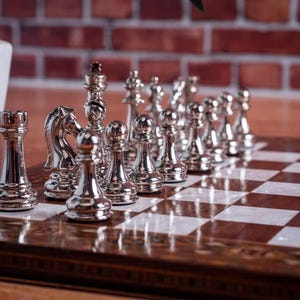 Luxury Chess Set – Carved Bronze Chessmen & Solid Wooden Inlaid Chess Board | Handmade Gift for Him| Christmas, Anniversary Gift