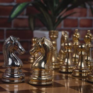 Luxury Chess Set – Carved Brass Chessmen & Solid Wooden Inlaid Chess Board | Handmade Gift for Him| Christmas, Anniversary Gift